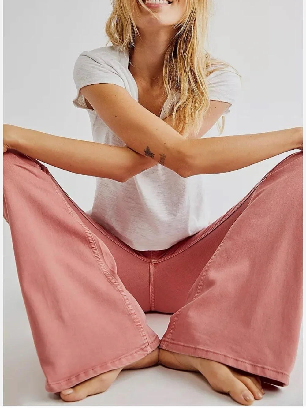 Free People We The Free Penny Pull-On Flare Jeans Clay Rose Pink Sz 28